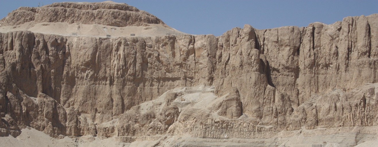 Sandstone Cliff at Deir el-Bahari, Egypt, above Queen Hatshepsut Mortuary Temple.